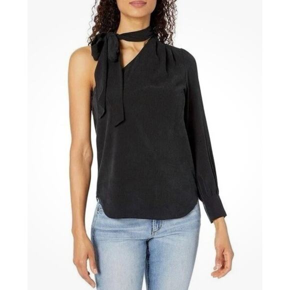 AG Adriano Goldschmied Women's Black One Shoulder Malia Tie Neck Blouse Size S - Picture 1 of 13